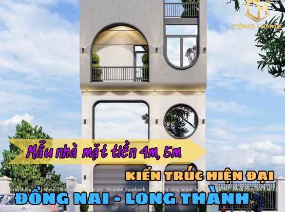 Mẫu nh&agrave; mặt tiền 4m, 5m kiến tr&uacute;c hiện đại tại Đồng Nai, Long Th&agrave;nh