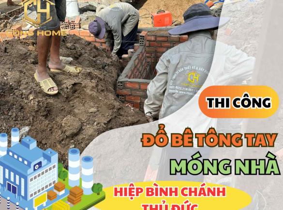Thi c&ocirc;ng đổ b&ecirc; t&ocirc;ng tay M300 phần m&oacute;ng nh&agrave; tại Hiệp B&igrave;nh Ch&aacute;nh TP Thủ Đức