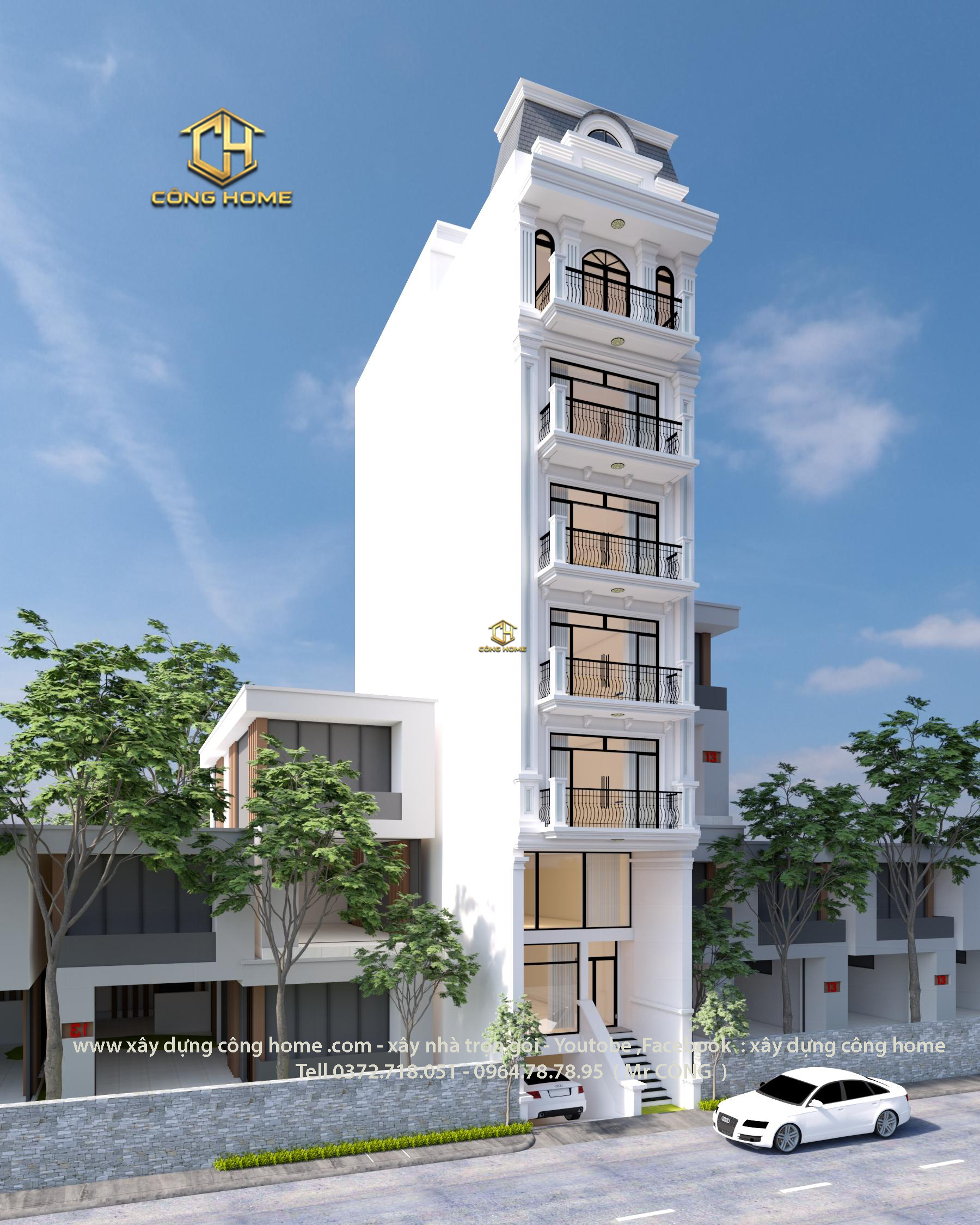 nhà phố 6 tầng hiện đại
