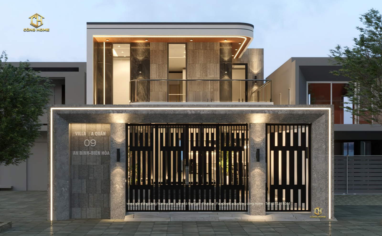 villa hiện đại 1 trệt 1 lửng mặt tiền 8m