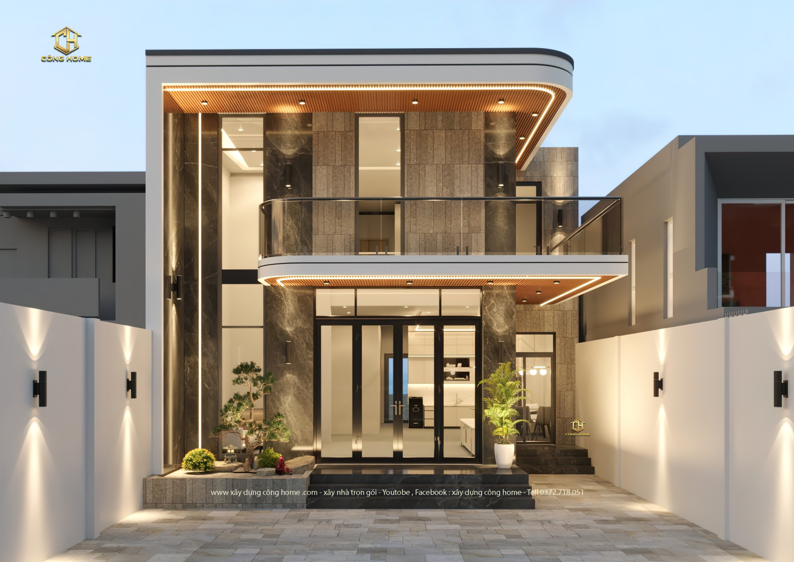 villa hiện đại 1 trệt 1 lửng mặt tiền 8m