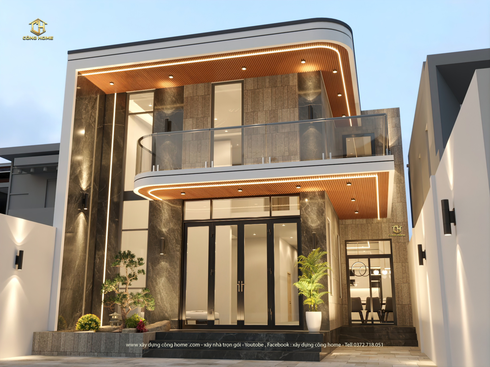 villa hiện đại 1 trệt 1 lửng mặt tiền 8m