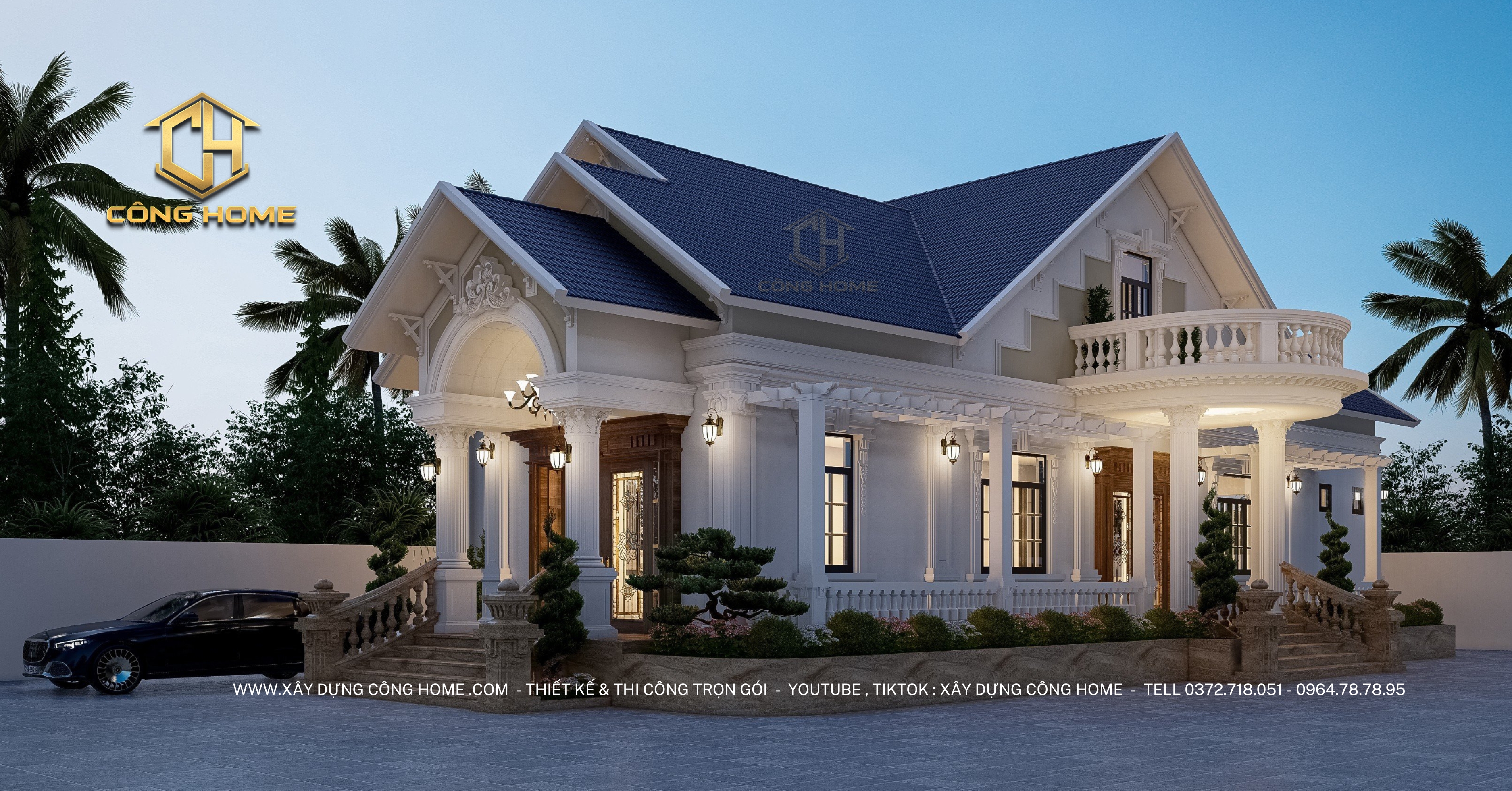 biệt thự vườn mái thái tân cổ điển 