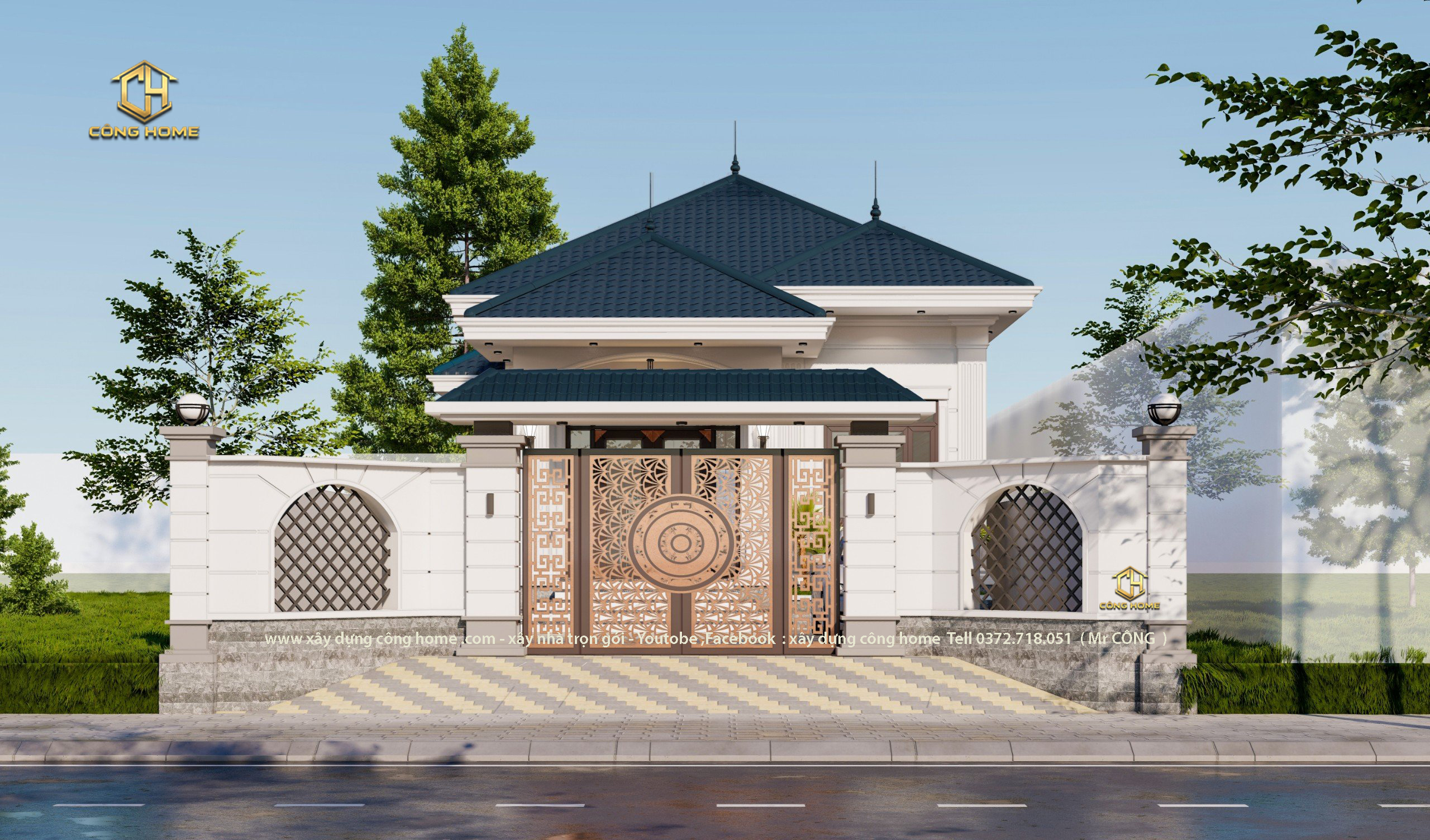 nhà mái nhật 1 tầng sân vườn