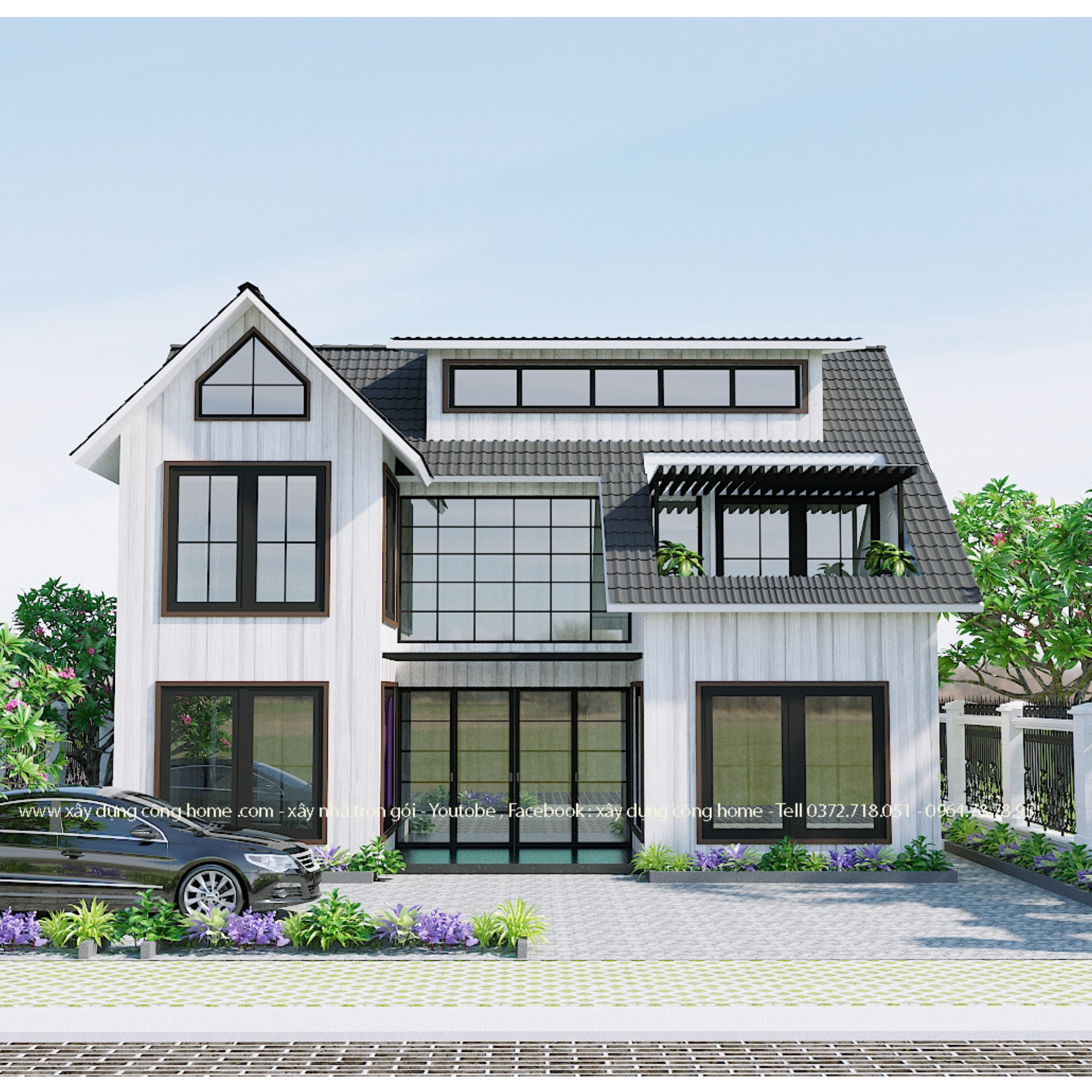nhà mái thái 2 tầng hiện đại