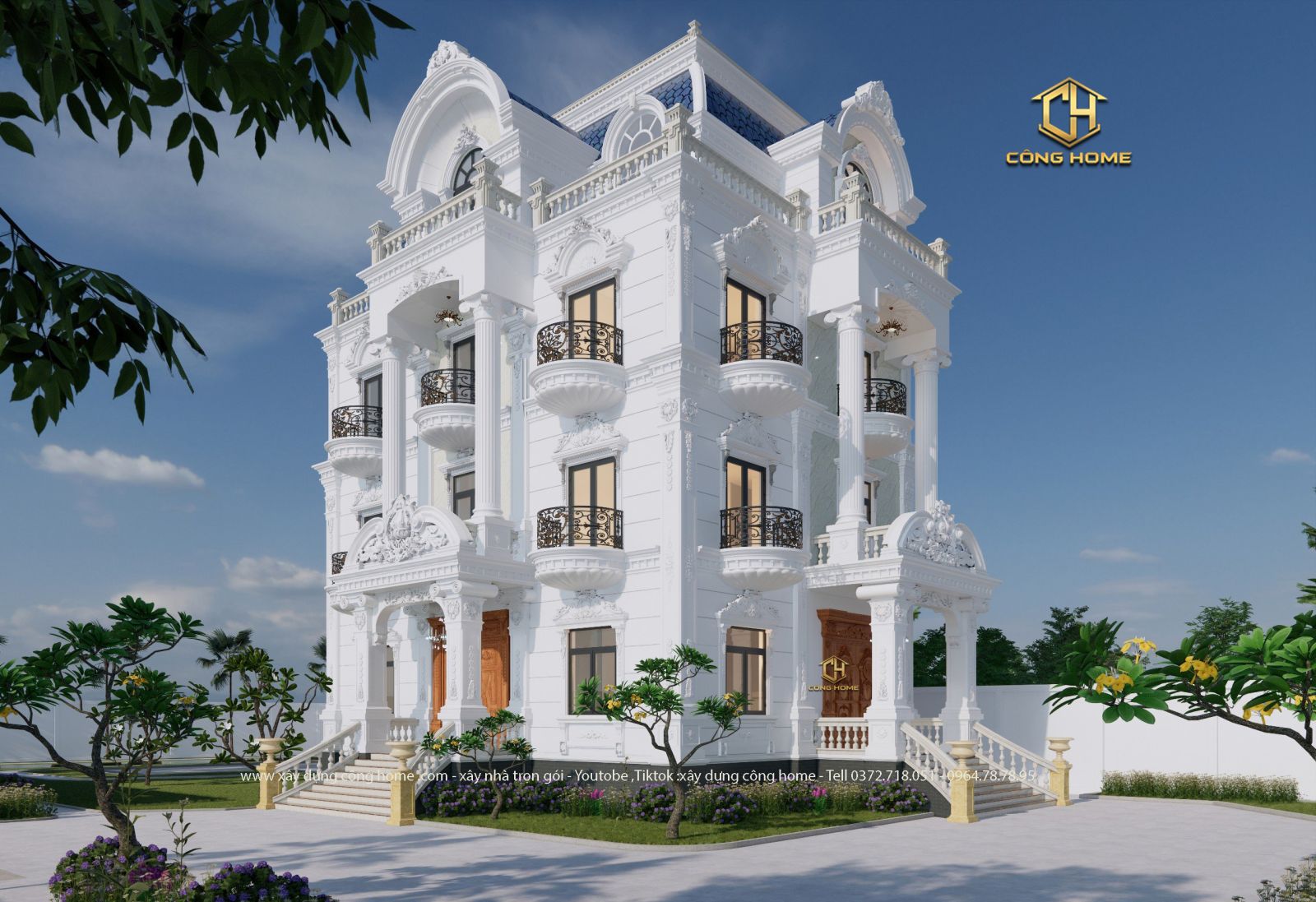 biệt thự 4 mặt tiền 4 tầng 