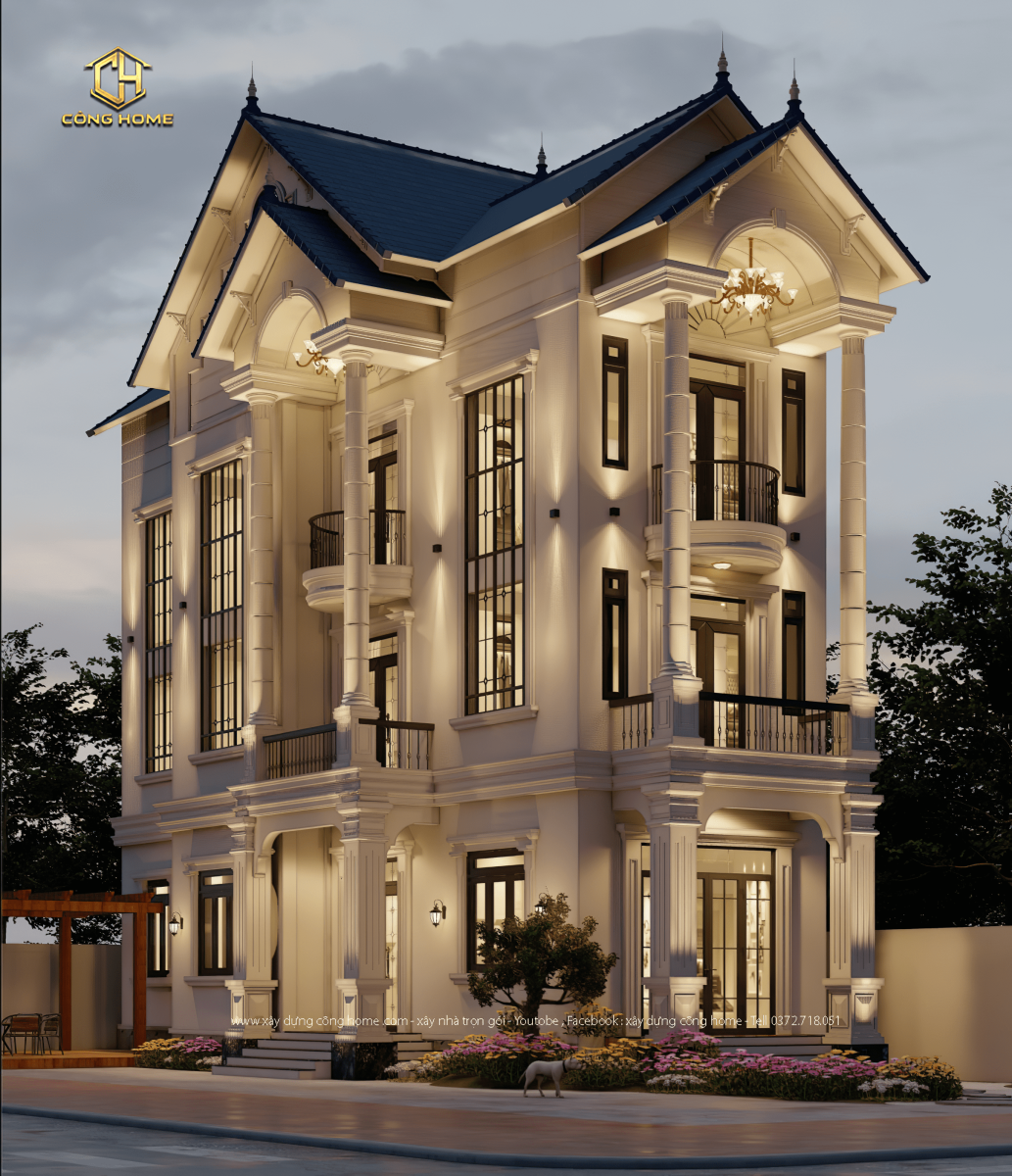 nhà mái thái 2 mặt tiền 3 tầng 