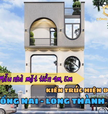 Mẫu nh&agrave; mặt tiền 4m, 5m kiến tr&uacute;c hiện đại tại Đồng Nai, Long Th&agrave;nh