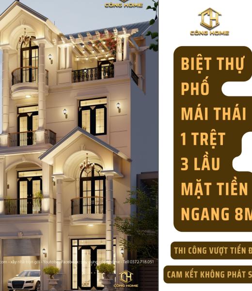BIỆT THỰ 4 TẦNG M&Aacute;I TH&Aacute;I MẶT TIỀN 8M