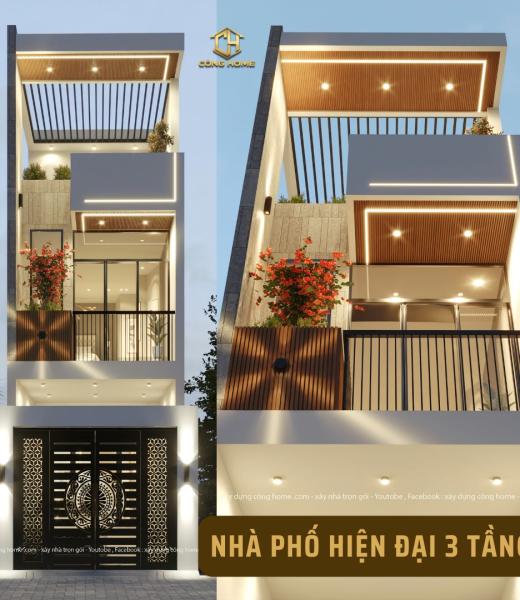 Nh&agrave; phố hiện đại 3 tầng mặt tiền 4m 