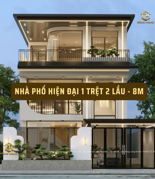 Nh&agrave; phố hiện đại mặt tiền 8m - 3 tầng 