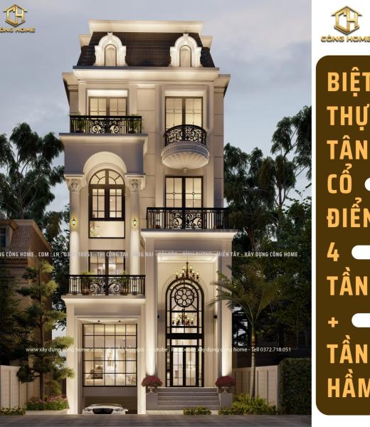 Biệt Thự 4 tầng T&acirc;n Cổ Điển Đẹp Tại  Đồng Nai 
