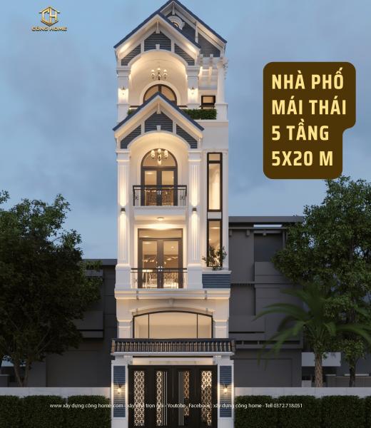 Nh&agrave; m&aacute;i th&aacute;i 5 tầng - mặt tiền 5m 