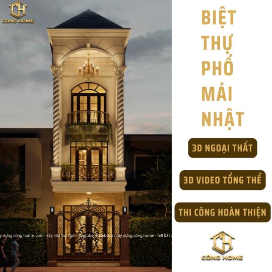 BIỆT THỰ PHỐ 3 TẦNG T&Acirc;N CỔ ĐIỂN 5x20m M&aacute;i Nhật 
