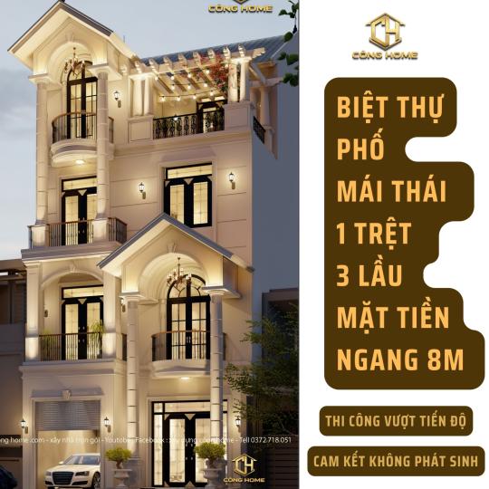 BIỆT THỰ 4 TẦNG M&Aacute;I TH&Aacute;I MẶT TIỀN 8M