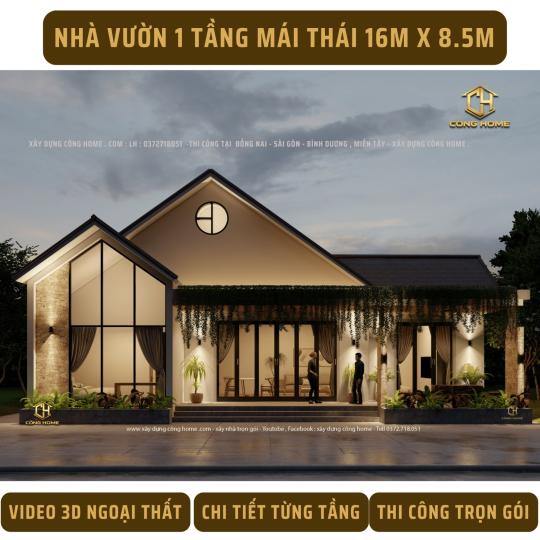 Nh&agrave; m&aacute;i th&aacute;i s&acirc;n vườn 1 tầng cho nh&agrave; nghỉ dưỡng