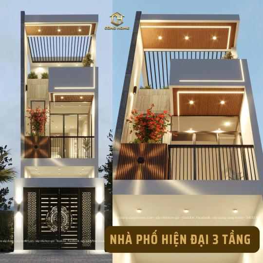 Nh&agrave; phố hiện đại 3 tầng mặt tiền 4m 