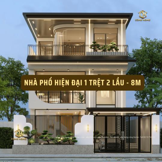 Nh&agrave; phố hiện đại mặt tiền 8m - 3 tầng 