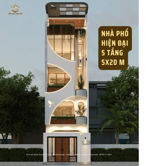 Nh&agrave; ống hiện đại 5 tầng - mặt tiền 5x 20m