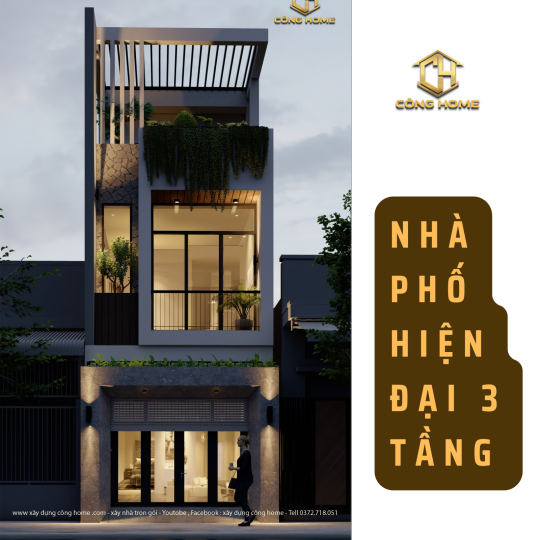 Nh&agrave; phố 3 tầng hiện đại  5m 
