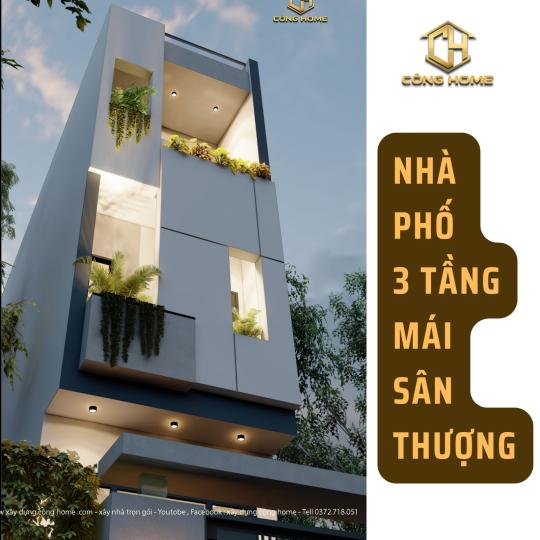 Nh&agrave; phố hiện đại 3 tầng m&aacute;i b&ecirc; t&ocirc;ng 