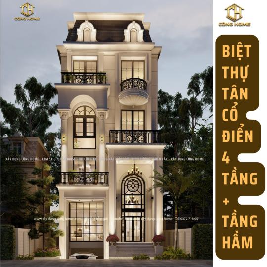 Biệt Thự 4 tầng T&acirc;n Cổ Điển Đẹp Tại  Đồng Nai 